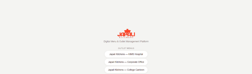 Japali Kitchens multi-outlet manager console